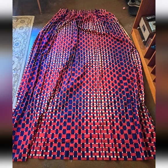 Vintage MCM Patriotic Psychedelic Red, Cream and Blue, Basket Weave Drapes - Picture 1 of 5